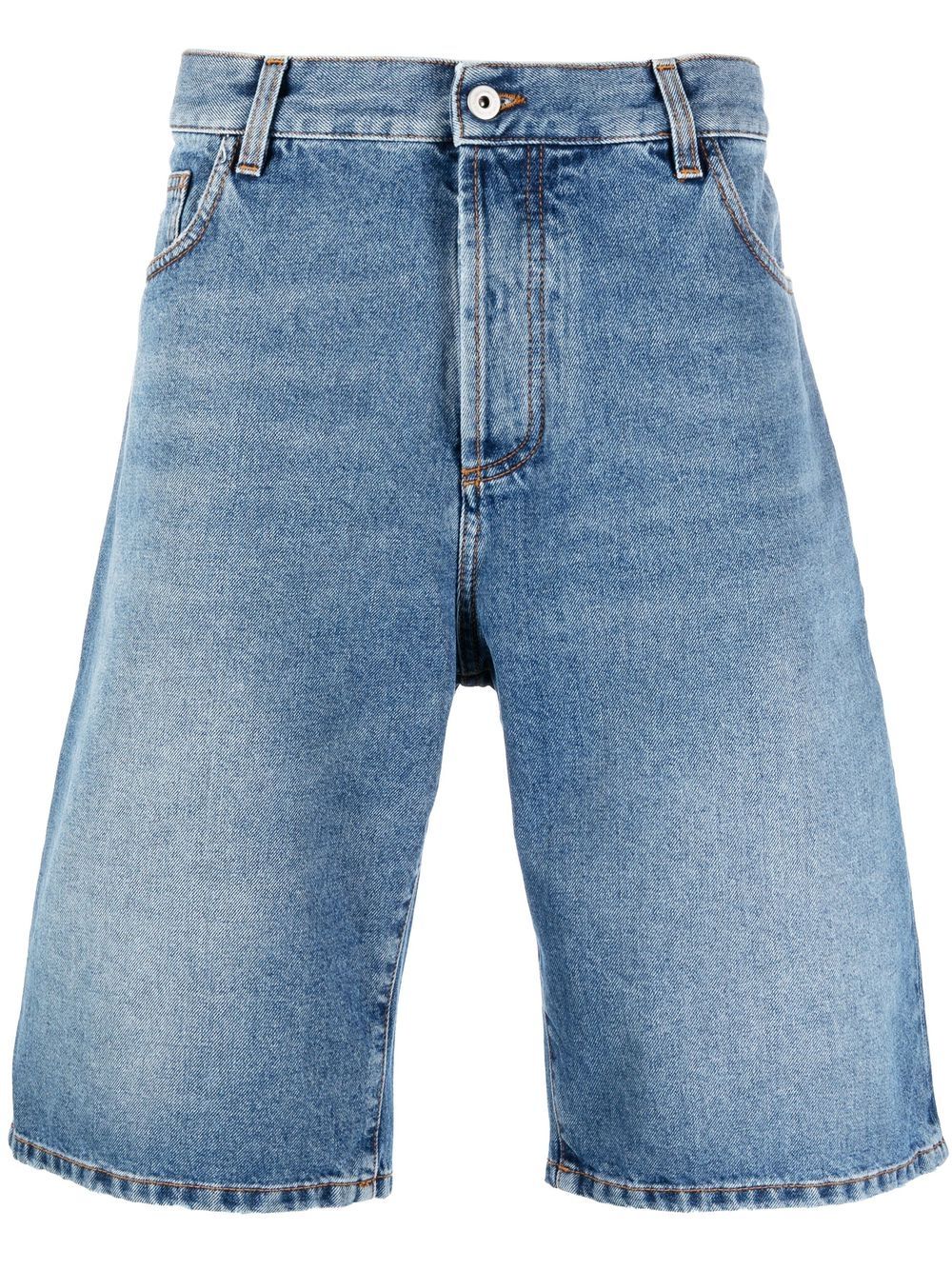 Cross embroidered knee-length denim shorts - Blue