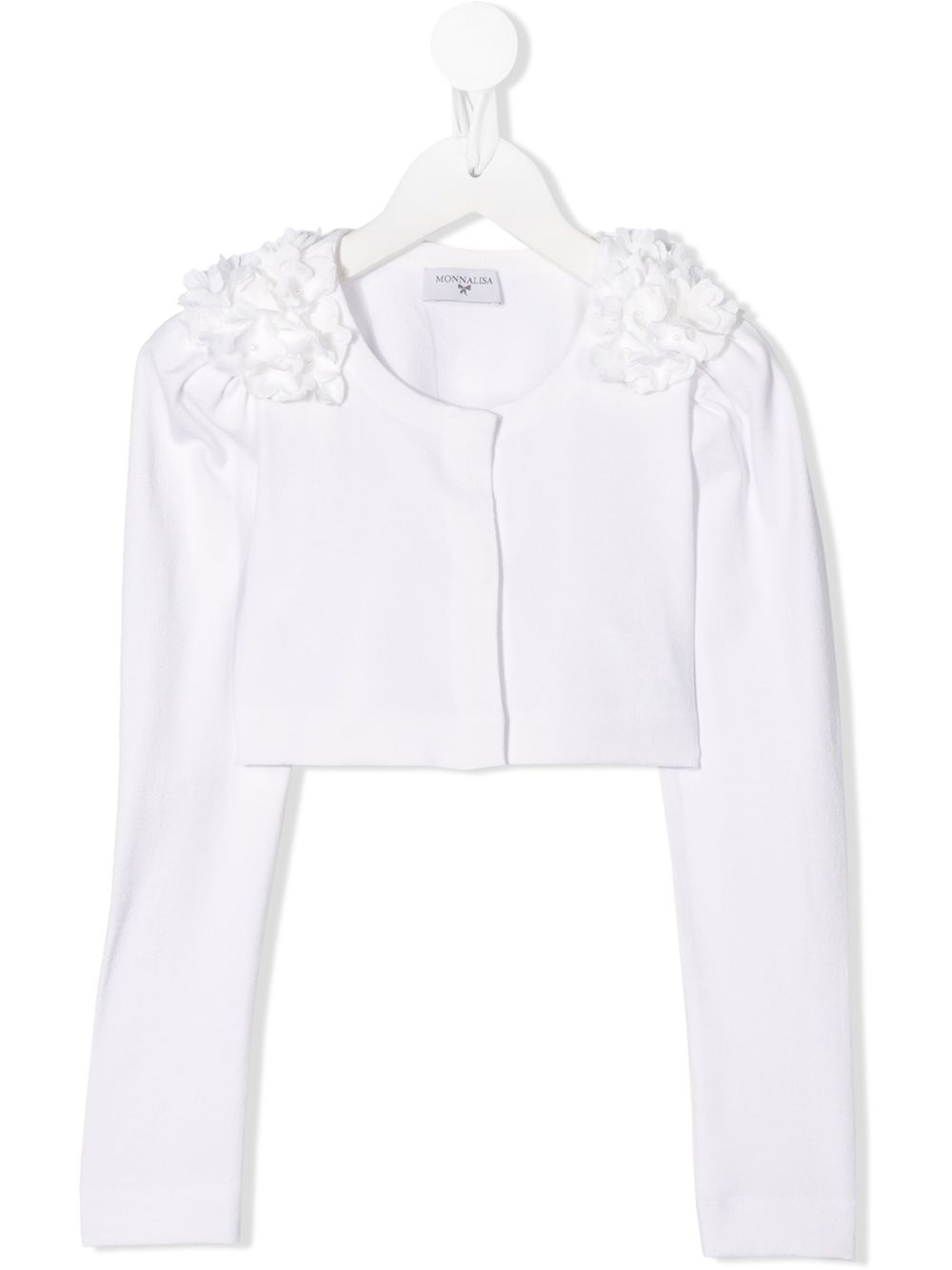 Floral-appliqué cropped cardigan - White