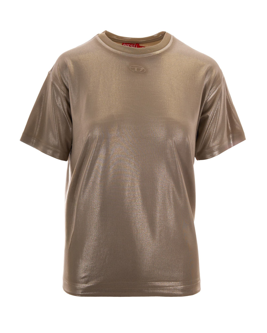 Jersey T-shirt with metallic finish - T-Shirts - Woman - Beige