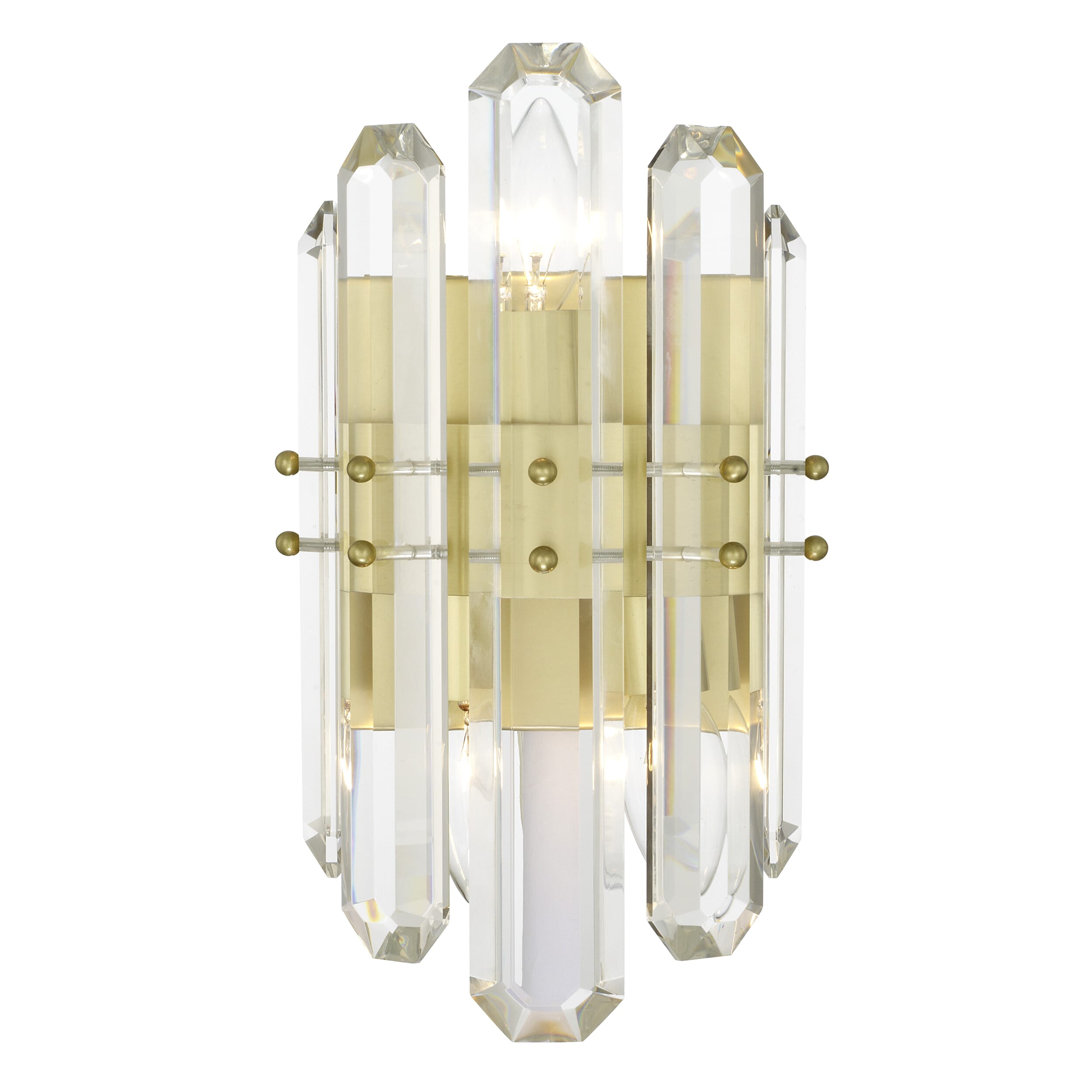 Bolton 2-Light 14" Wall Sconce in Aged Brass with Faceted Crystal Elements Crysta
