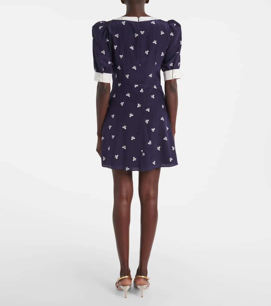 Bow-detail polka-dot silk minidress