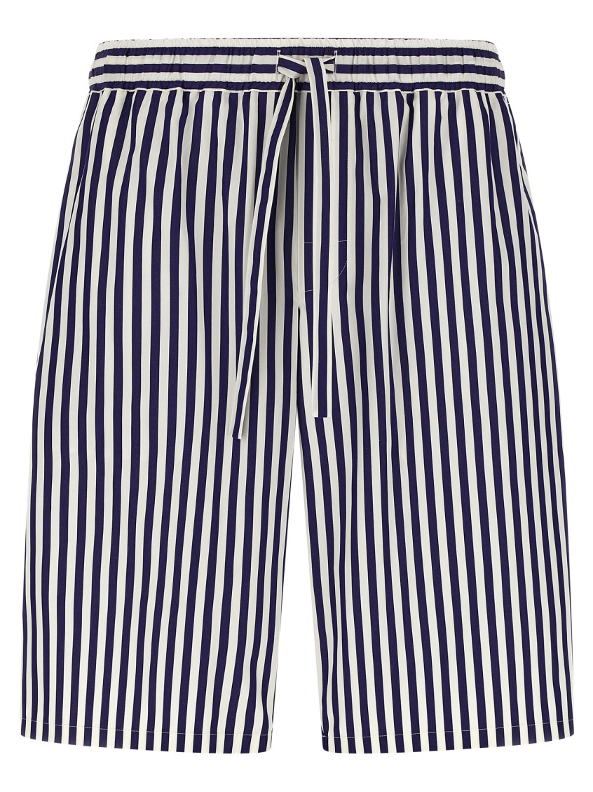 Blue Bermuda Shorts With Elasticated Waist And Striped Motif In Cotton Man