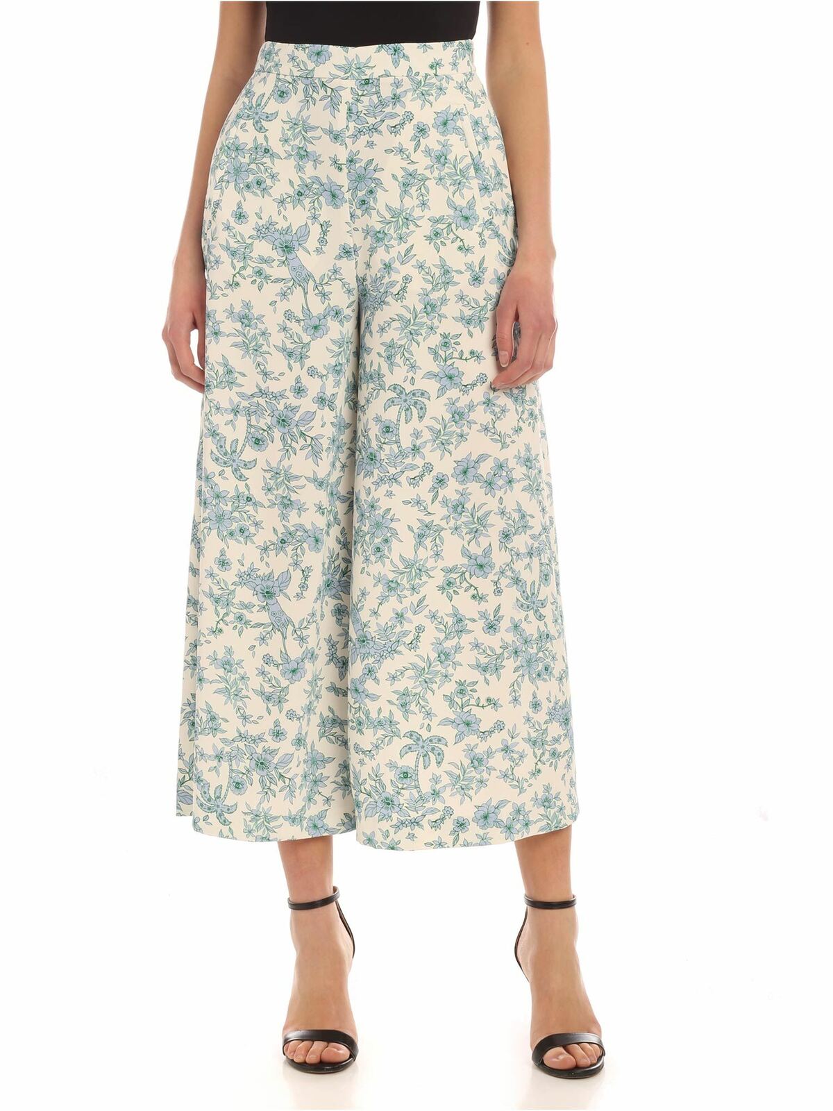 Floral print palazzo pants in white