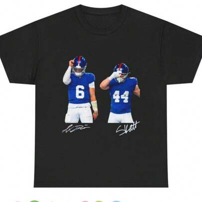Jackson Dart And Cam Skattebo New York Giants T Shirt Autograph Edition