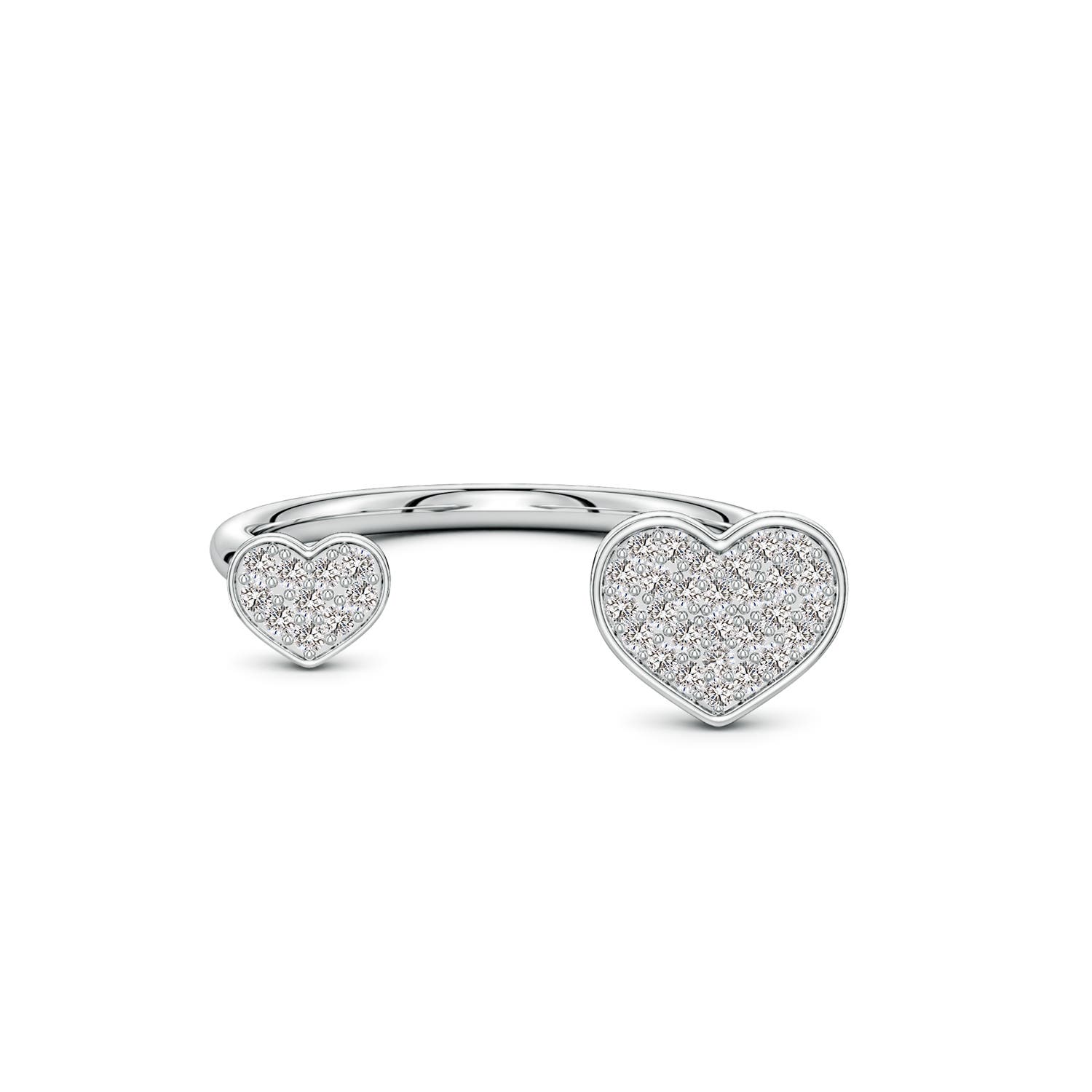 Angara 1.05 MM Pavé Diamond Double Heart Open Ring in Silver