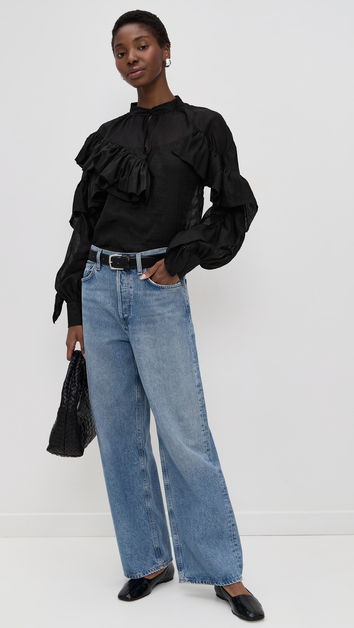 The Chaos Petal Linen Top Black