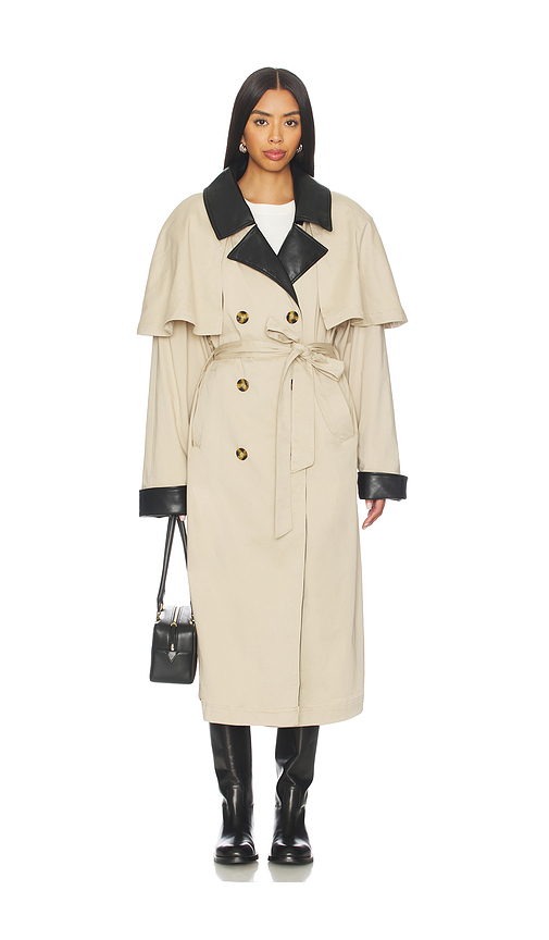 WeWoreWhat Faux Leather Trim Trench Coat in Taupe & Dark Brown. L also in XS, S