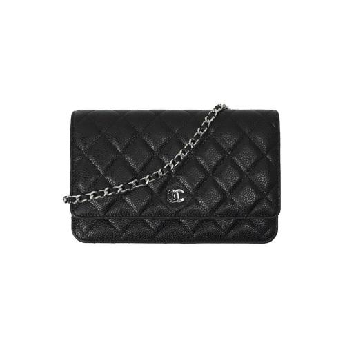 Chanel Black Grained Calfskin Chain/Shoulder Wallet Pre-Owned