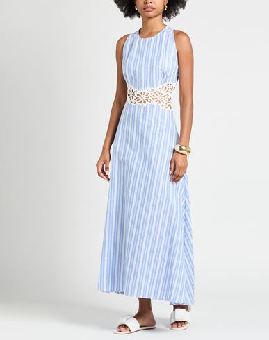 Woman Maxi dress Blue Size 4 Cotton, Linen