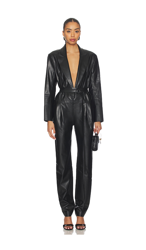 Norma kamali easy fit single breasted tapered leg jumpsuit en color negro XS también en L