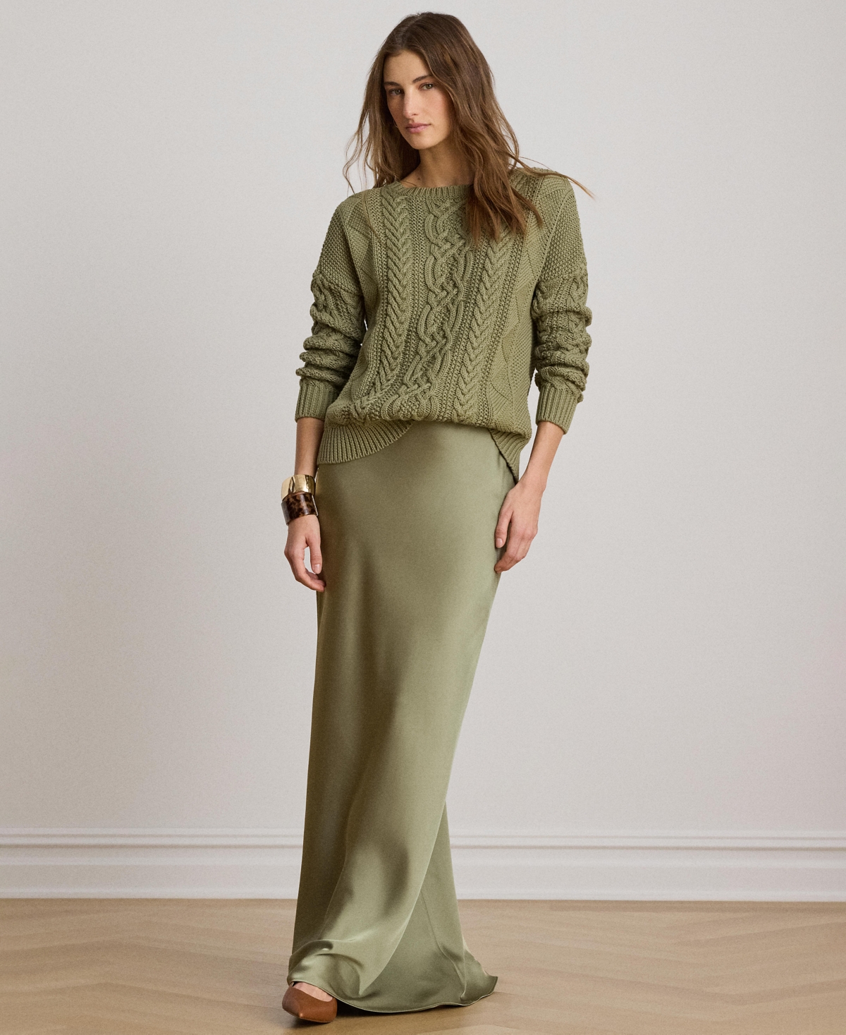 Women's A-Line Charmeuse Maxi Skirt - Light Agave