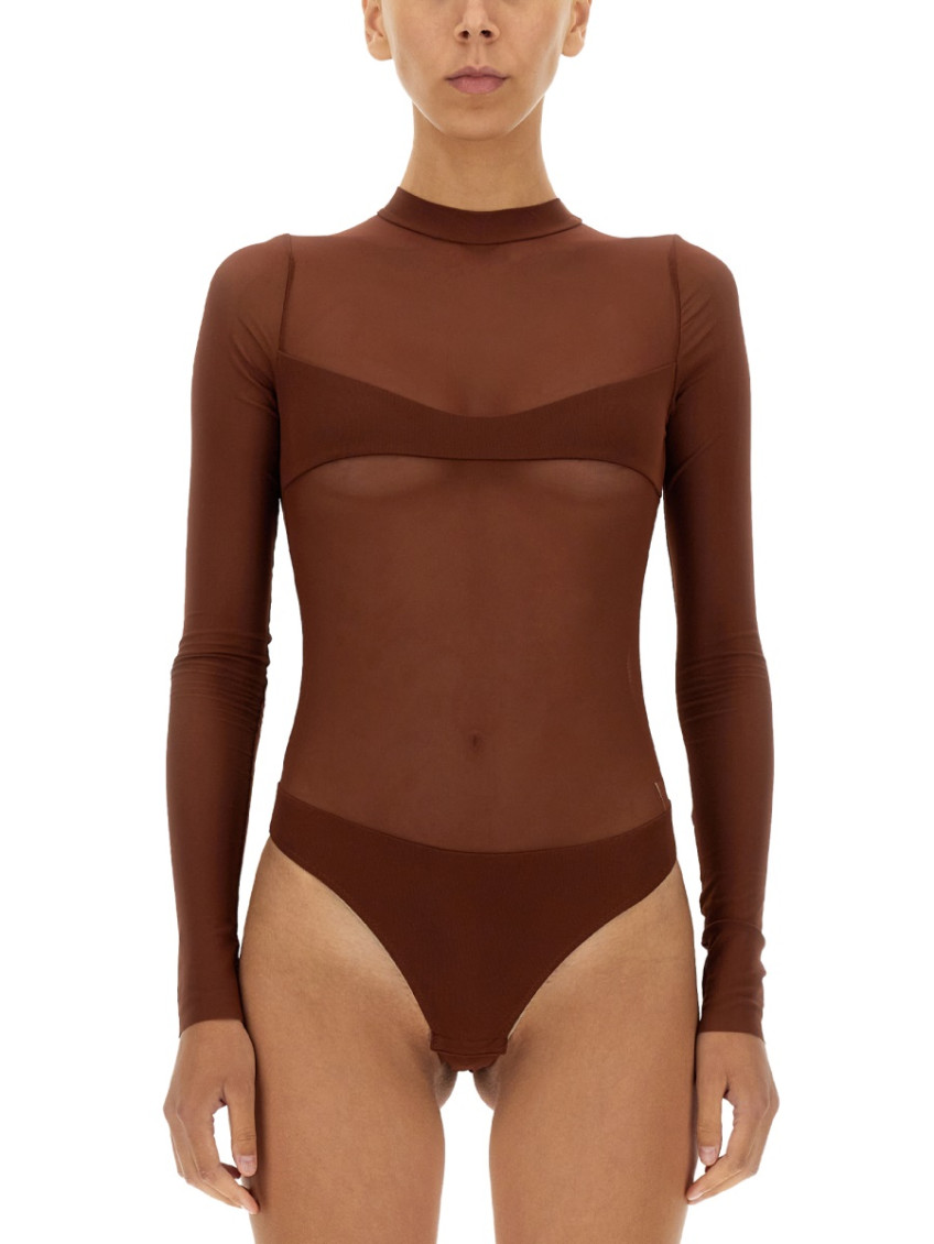 Brown Solid Mock Collar Top