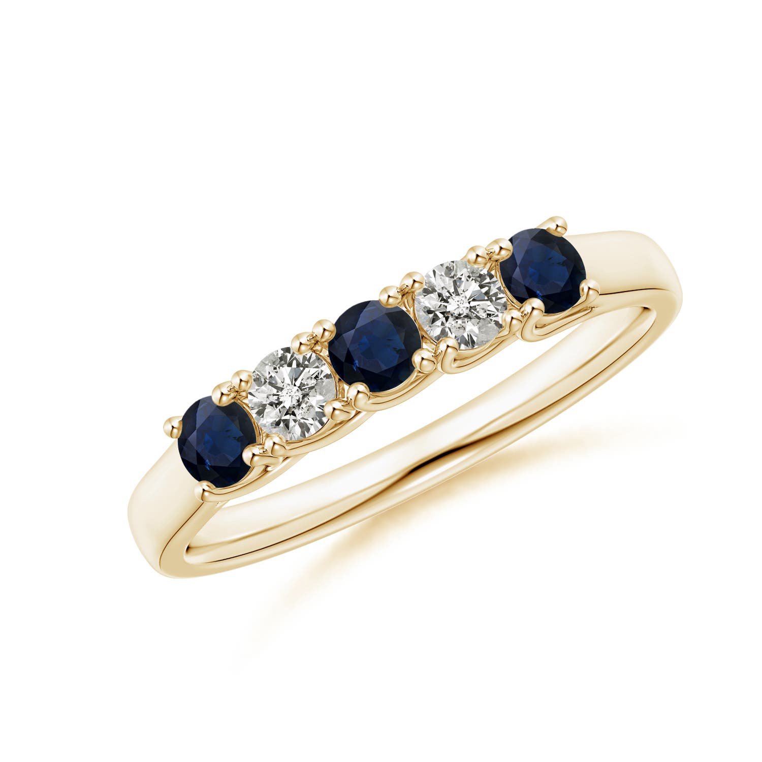 Angara 0.36 Carat Half Eternity Five Stone Sapphire and Diamond Wedding Band in 18K Yellow Gold