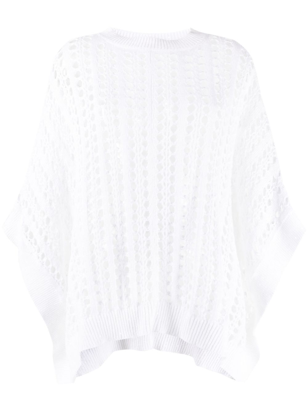 Net-knit cotton and linen poncho - White