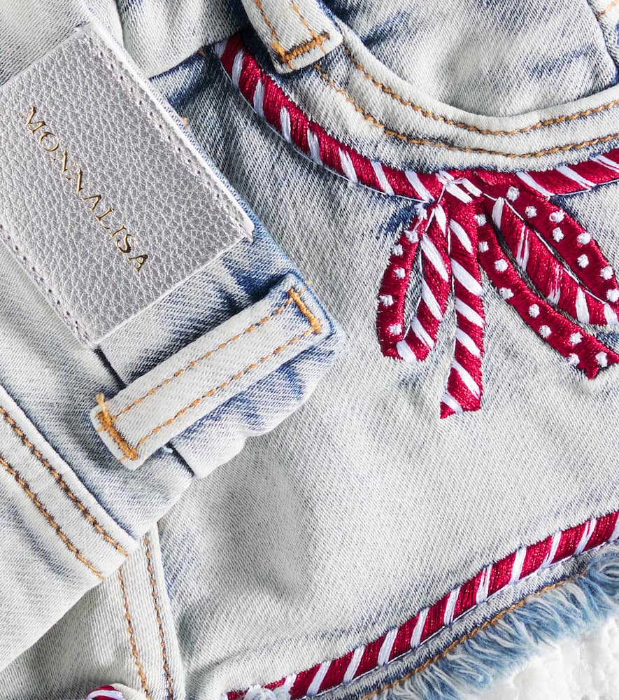 Monnalisa Baby ruffled lace-trimmed denim shorts