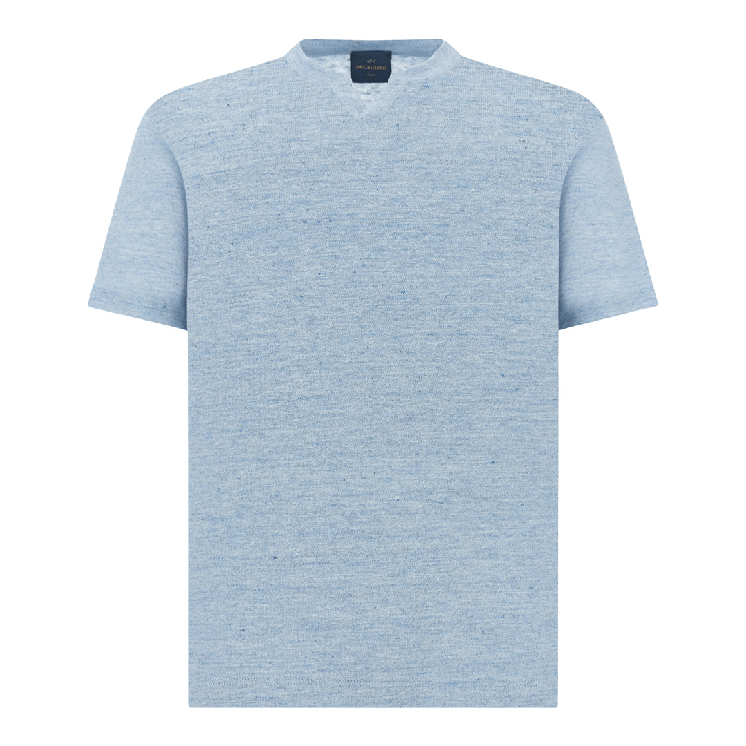 Pure linen jersey open collar T-Shirt, Man, Allure