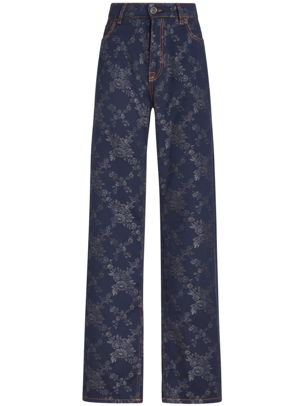 Floral-jacquard straight-leg jeans - Blue