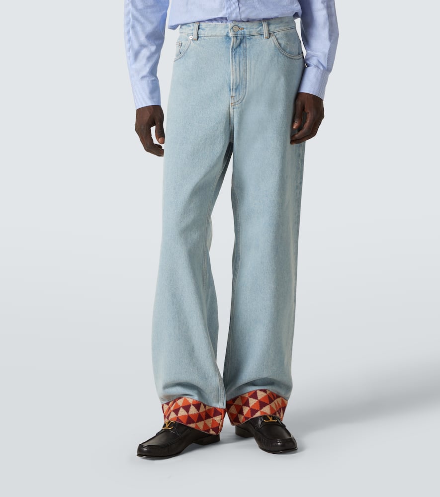 Jacquard-trimmed wide-leg jeans