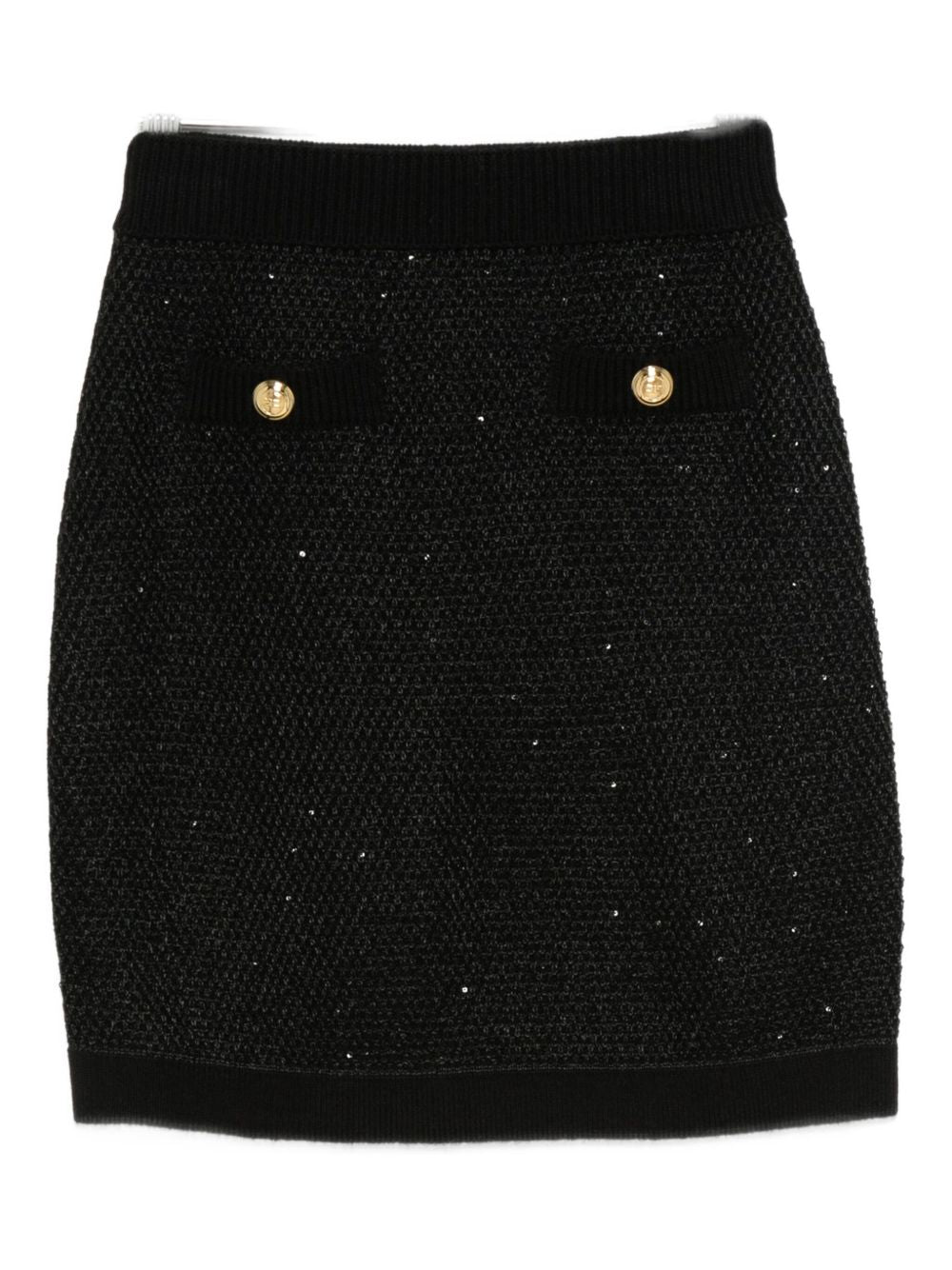 Sequin-Embellished Wool Knit Skirt — Black
