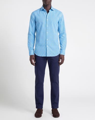 Man Shirt Azure Size 15 Cotton, Linen