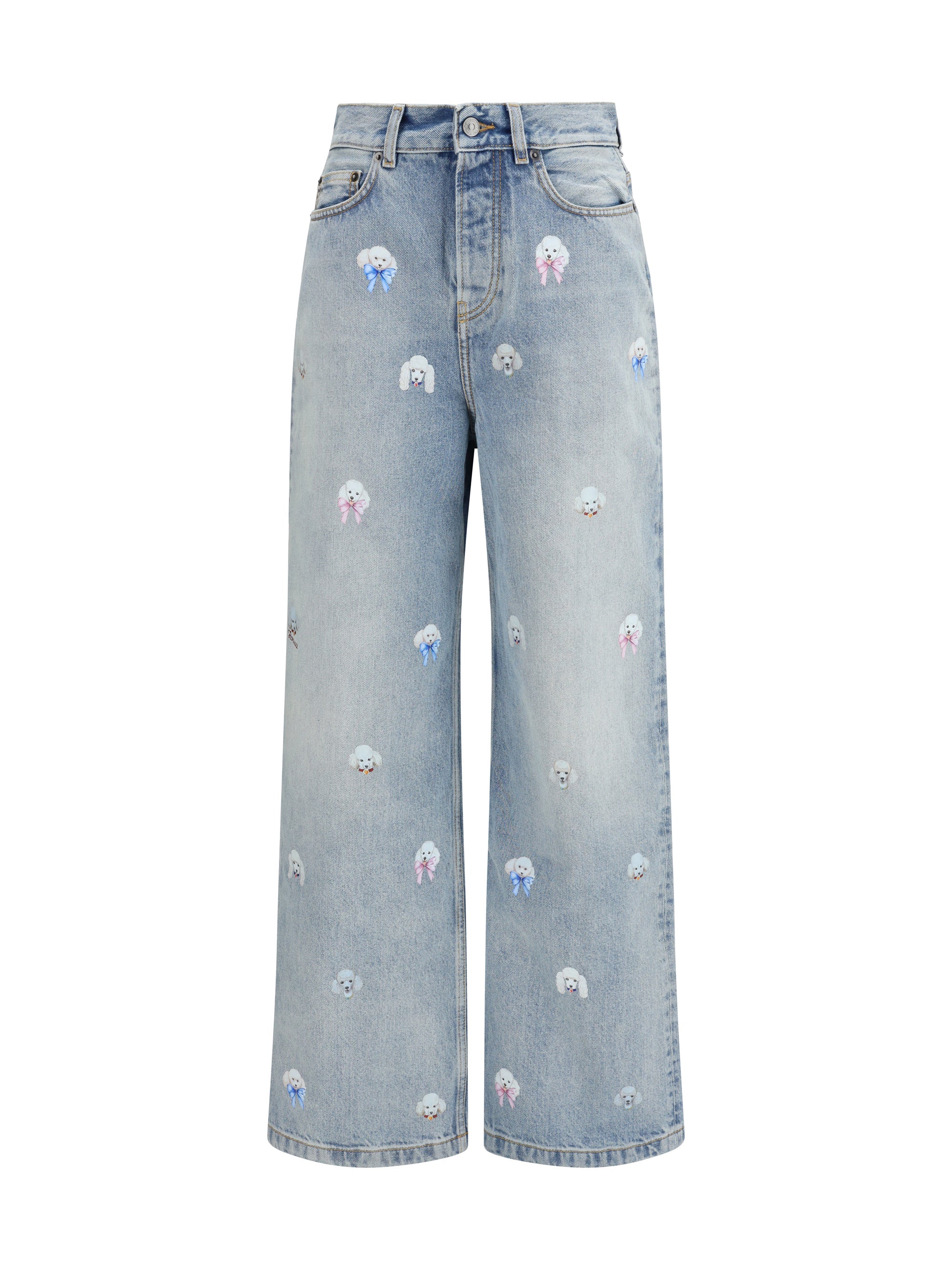 Poodle-Print Jeans — Blue