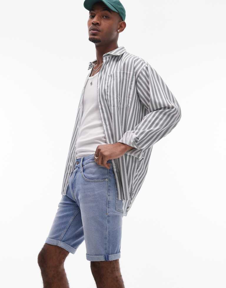 Tommy Jeans Mens Ronnie denim shorts in medium wash - Sky Blue - 28 Waist