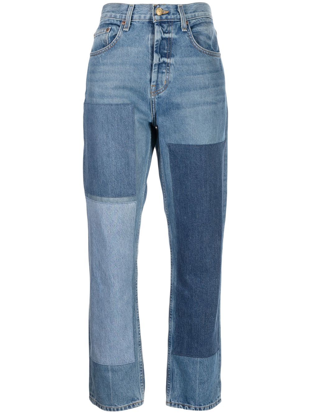 Patchwork cropped jeans - Blue