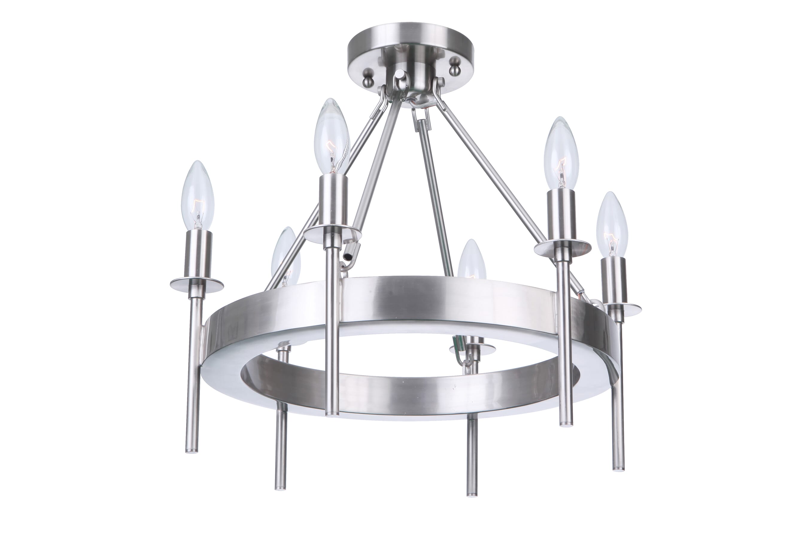 Brushed Polished Nickel Six Light Semi-Flush Mount from the Larrson Collection