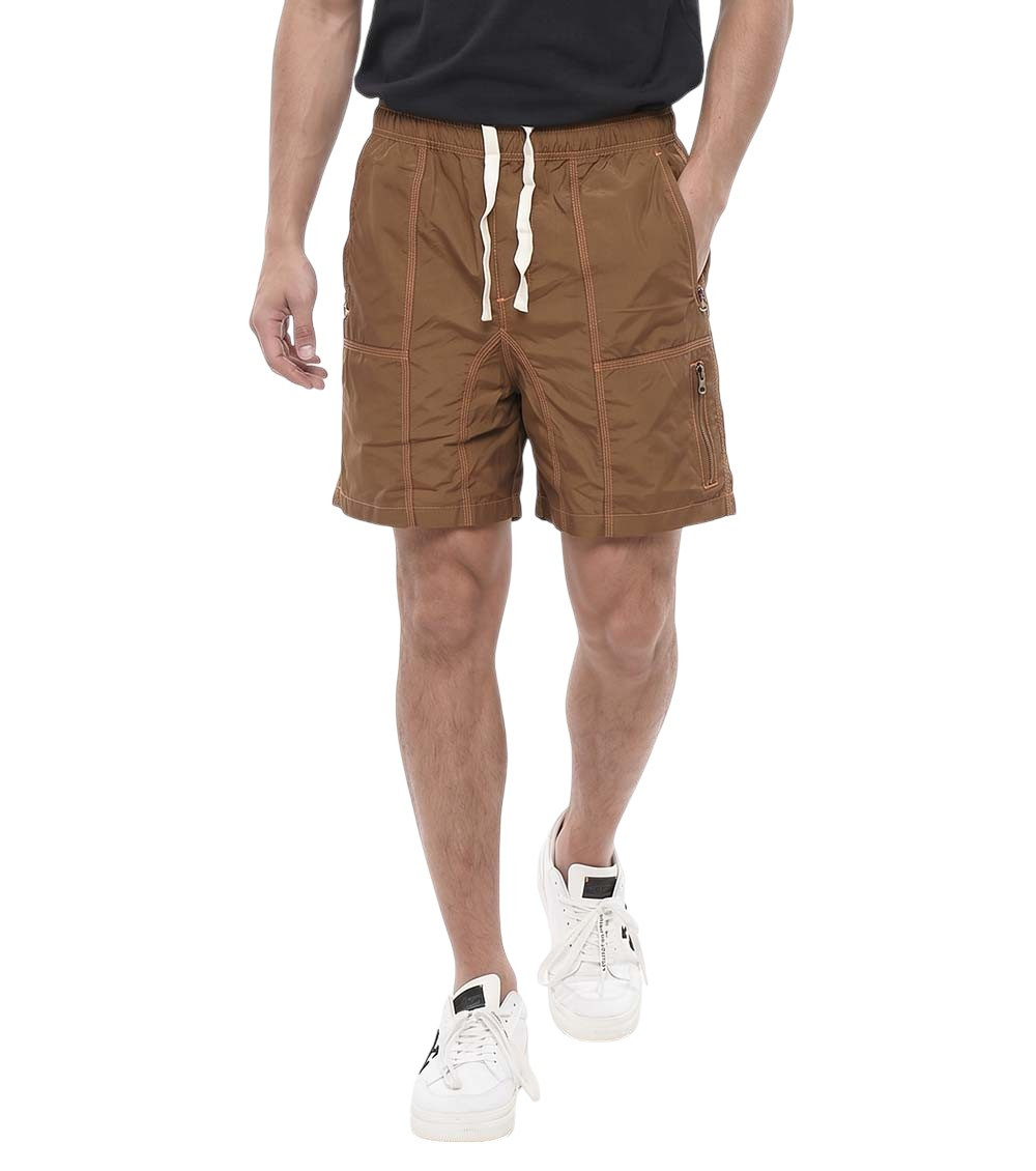 Brown Drawstring Solid Shorts