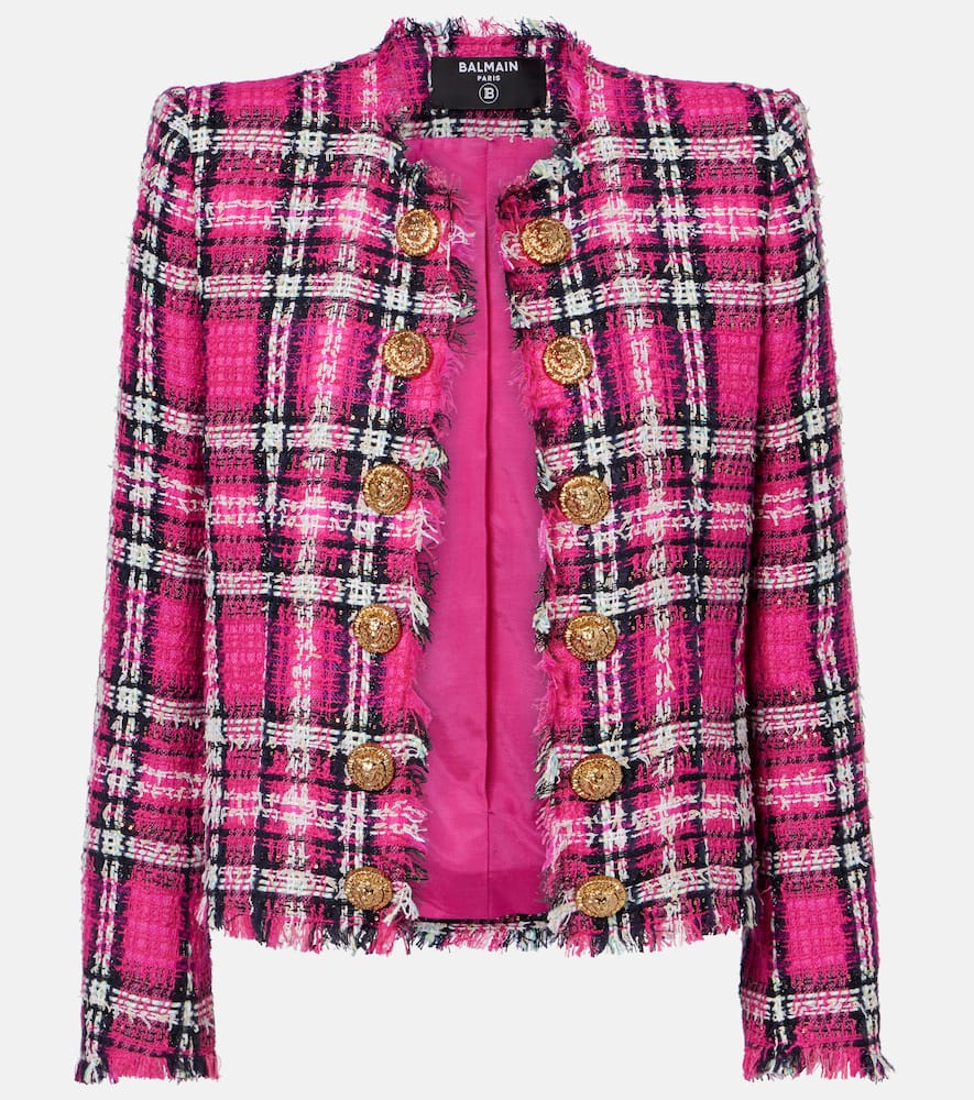 Checked cotton and wool-blend tweed jacket