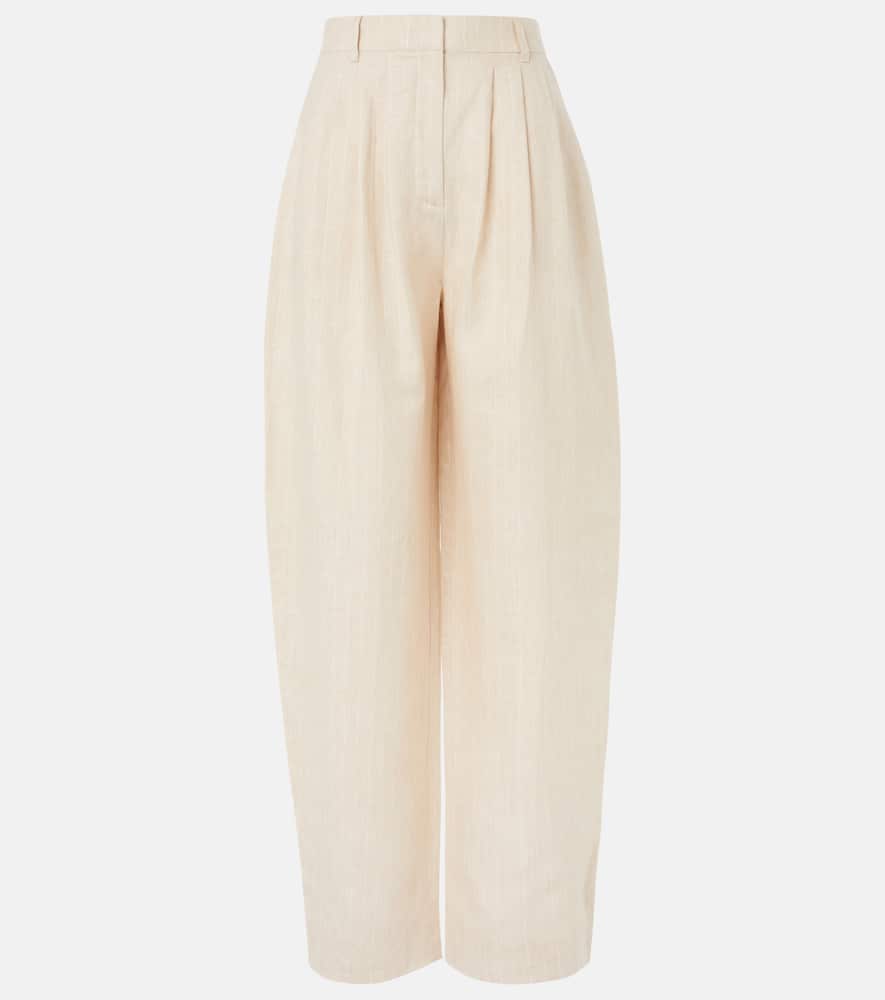 Lucille pinstripe linen barrel-leg pants