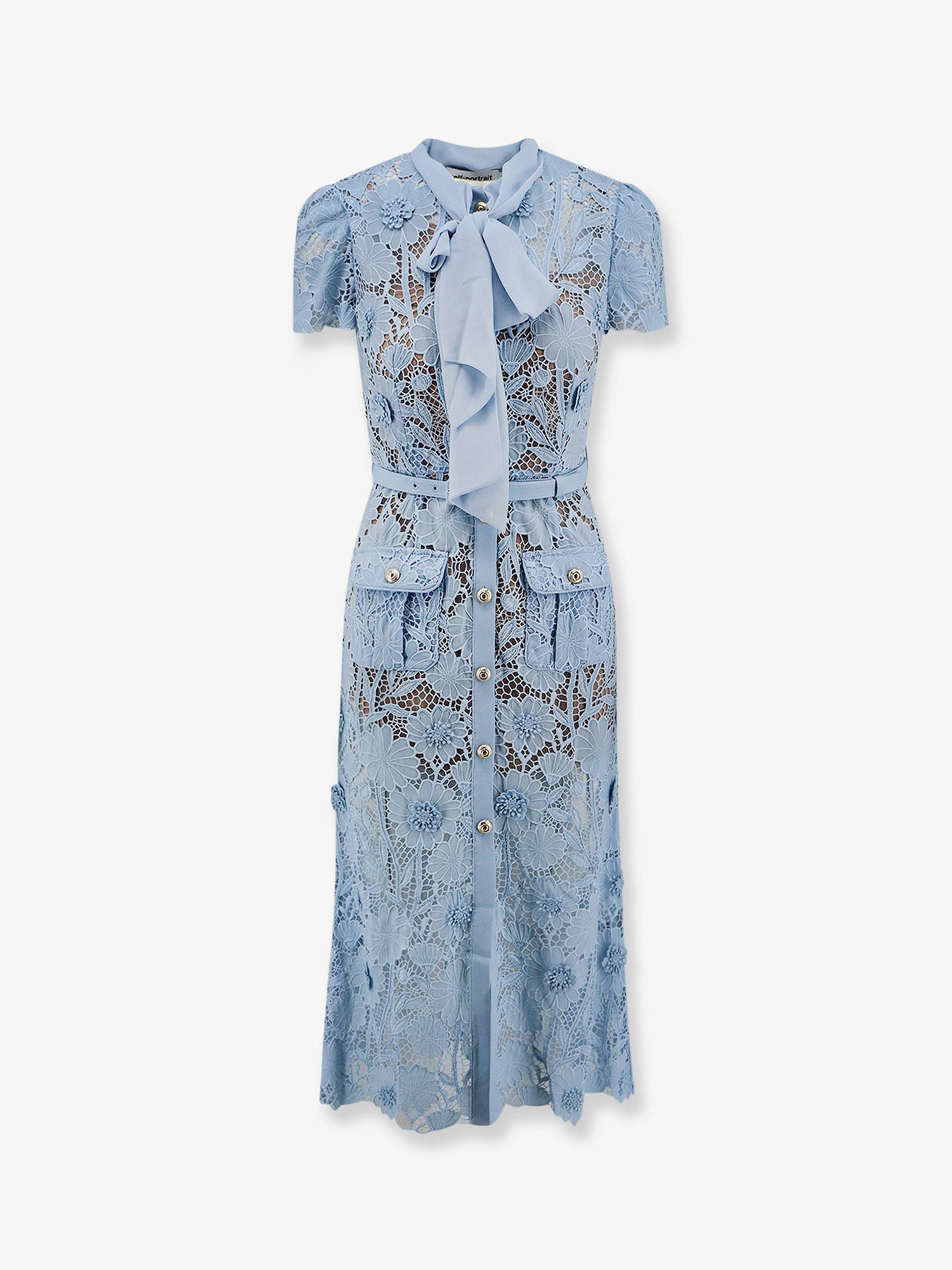 Lace Shirt Dress with Belt Dress — Blue