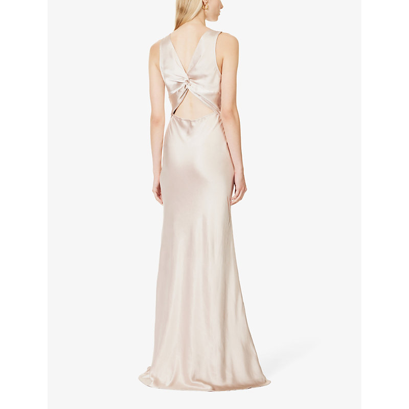 Womens Oyster Twist-back V-neck Satin Maxi Dress