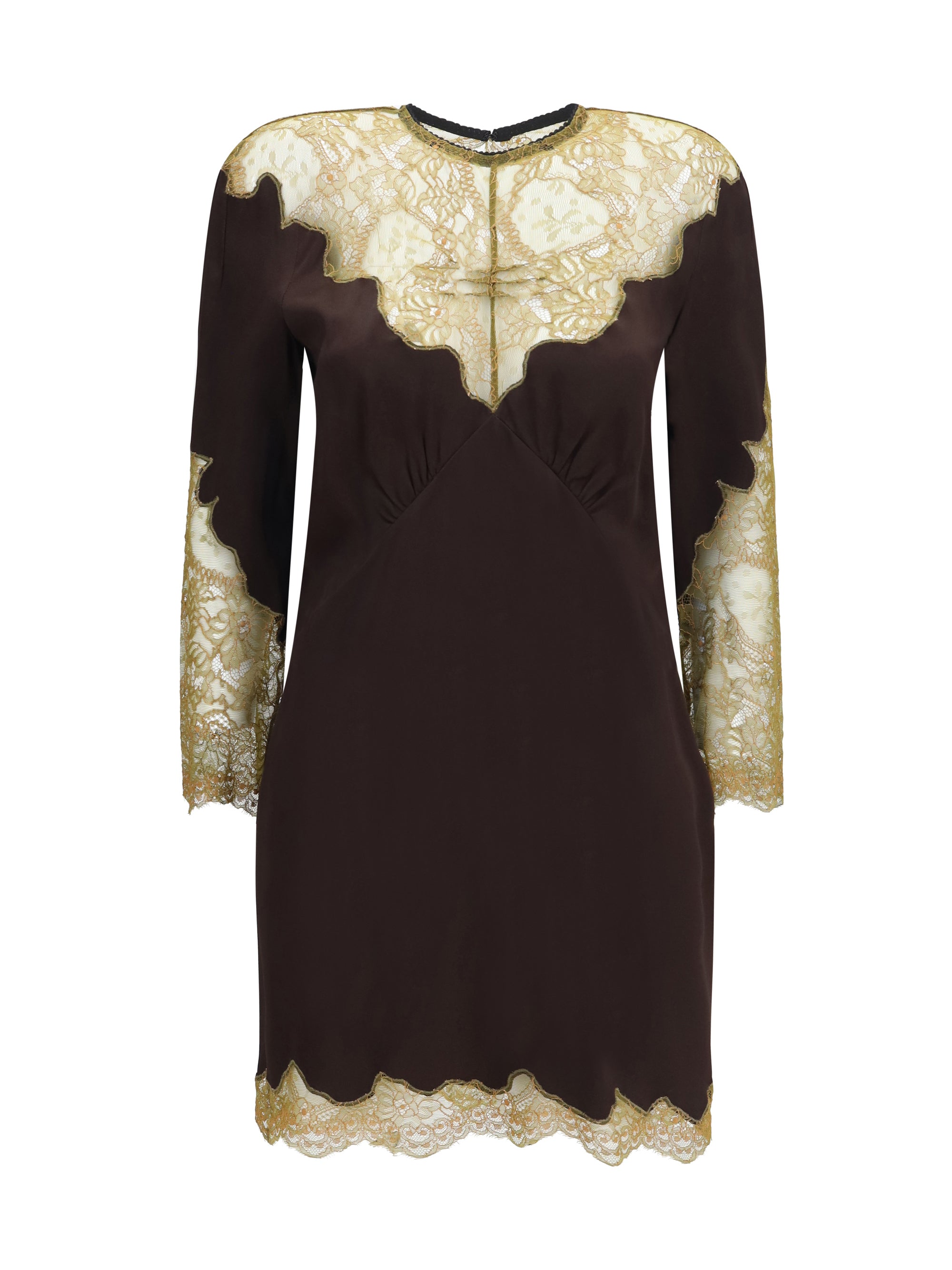 Lace-Trimmed Satin Dress — Black