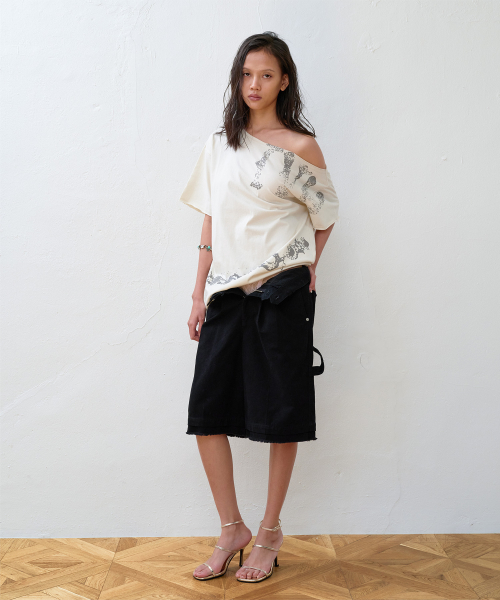 CUT-OFF LOOSE CHAIN TEE BEIGE