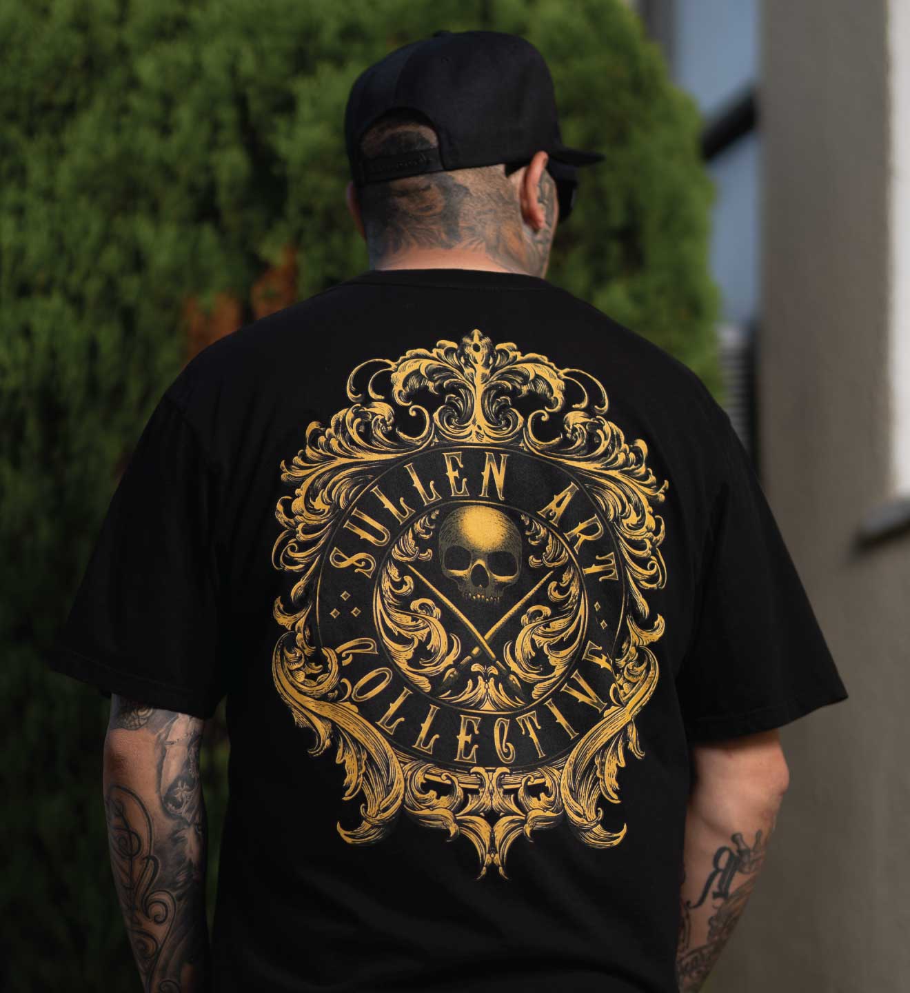 Ornate Golden Badge - Premium Sullen Art Collective T-Shirt, JET BLACK