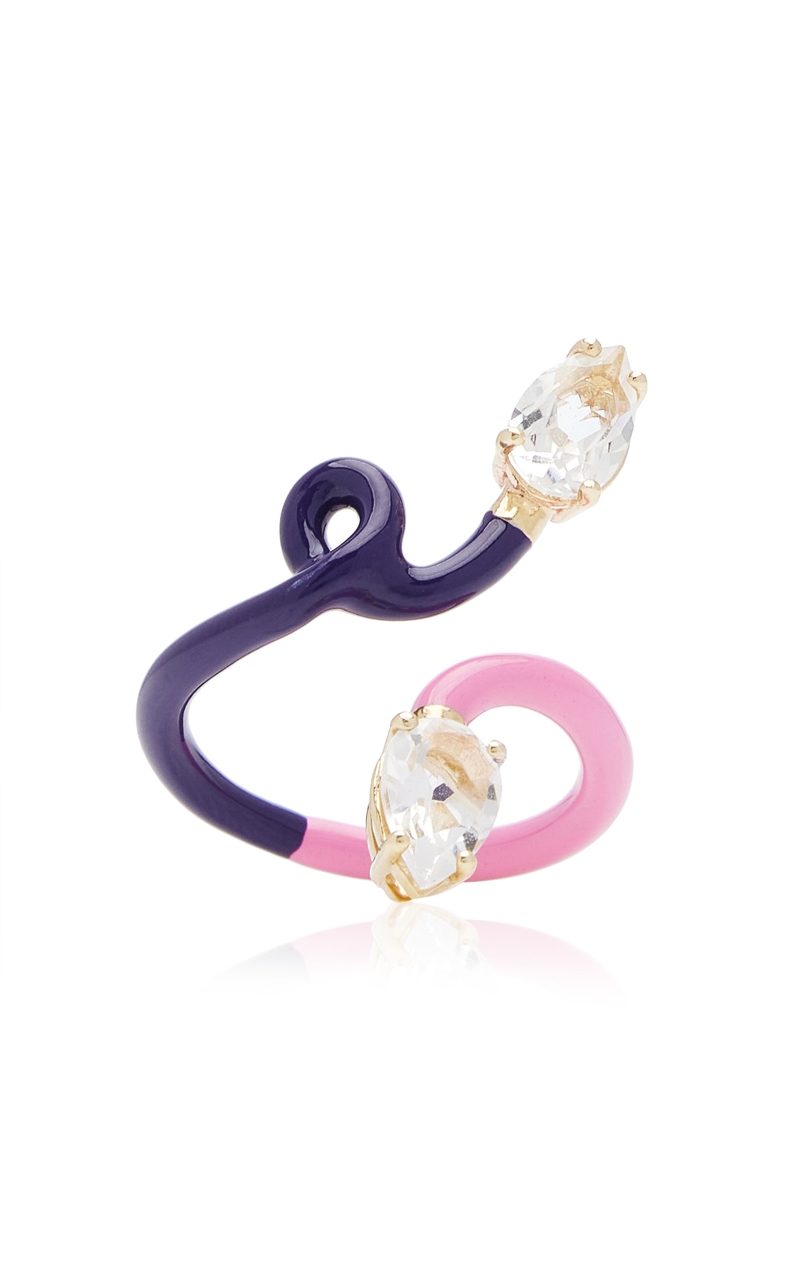 B 9K Yellow Gold Crystal Enameled Double Vine Ring