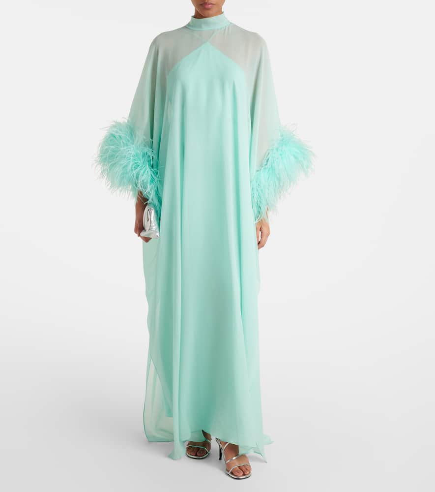 Penelope feather-trimmed silk kaftan