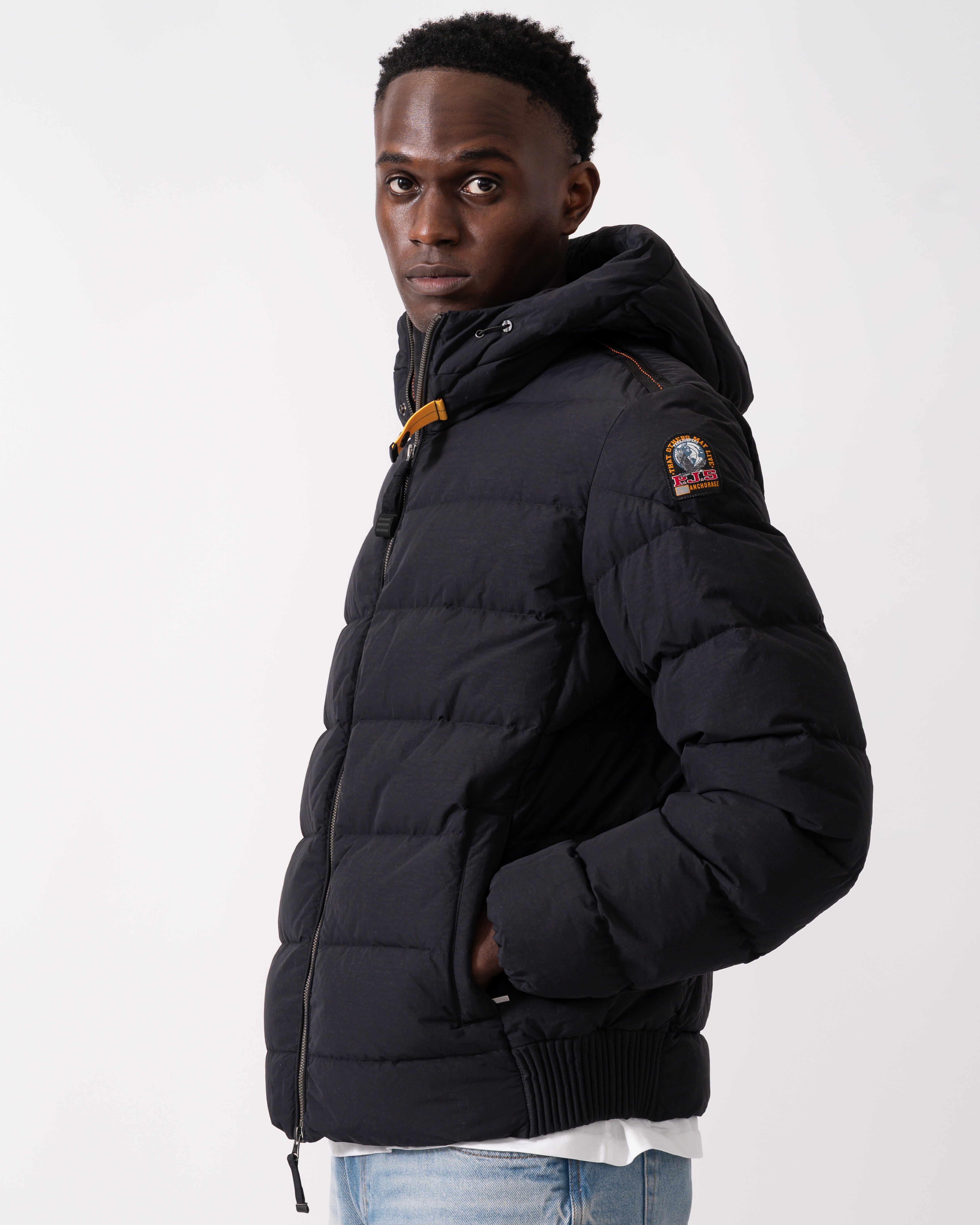 Parajumpers Mens Cassian Hooded Down Jacket in Black Nylon - Mediu