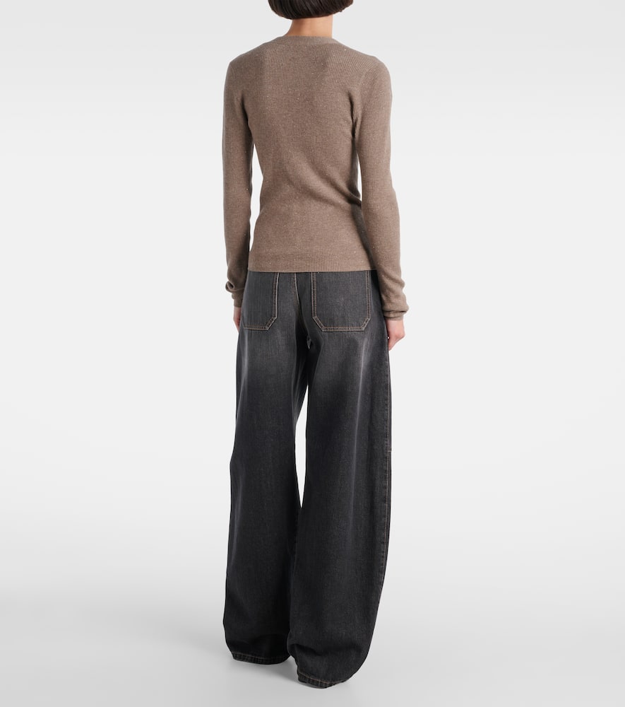 Ribbed-knit lamé cardigan