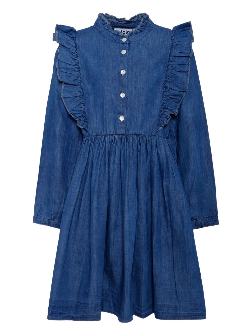 Ruffled-trim denim dress - Blue