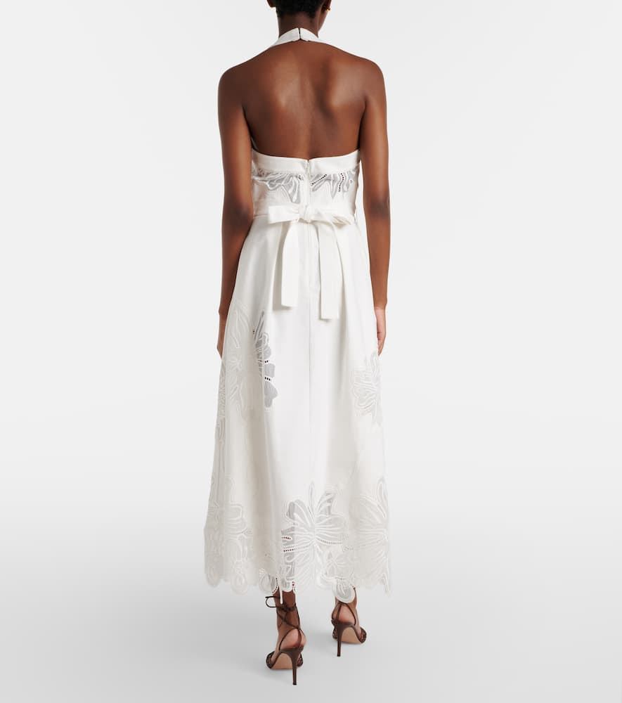 Embroidered halterneck cocktail dress