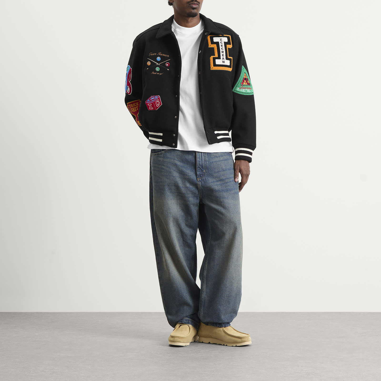 Men's Trick Shot Collared Varsity Jacket in Black