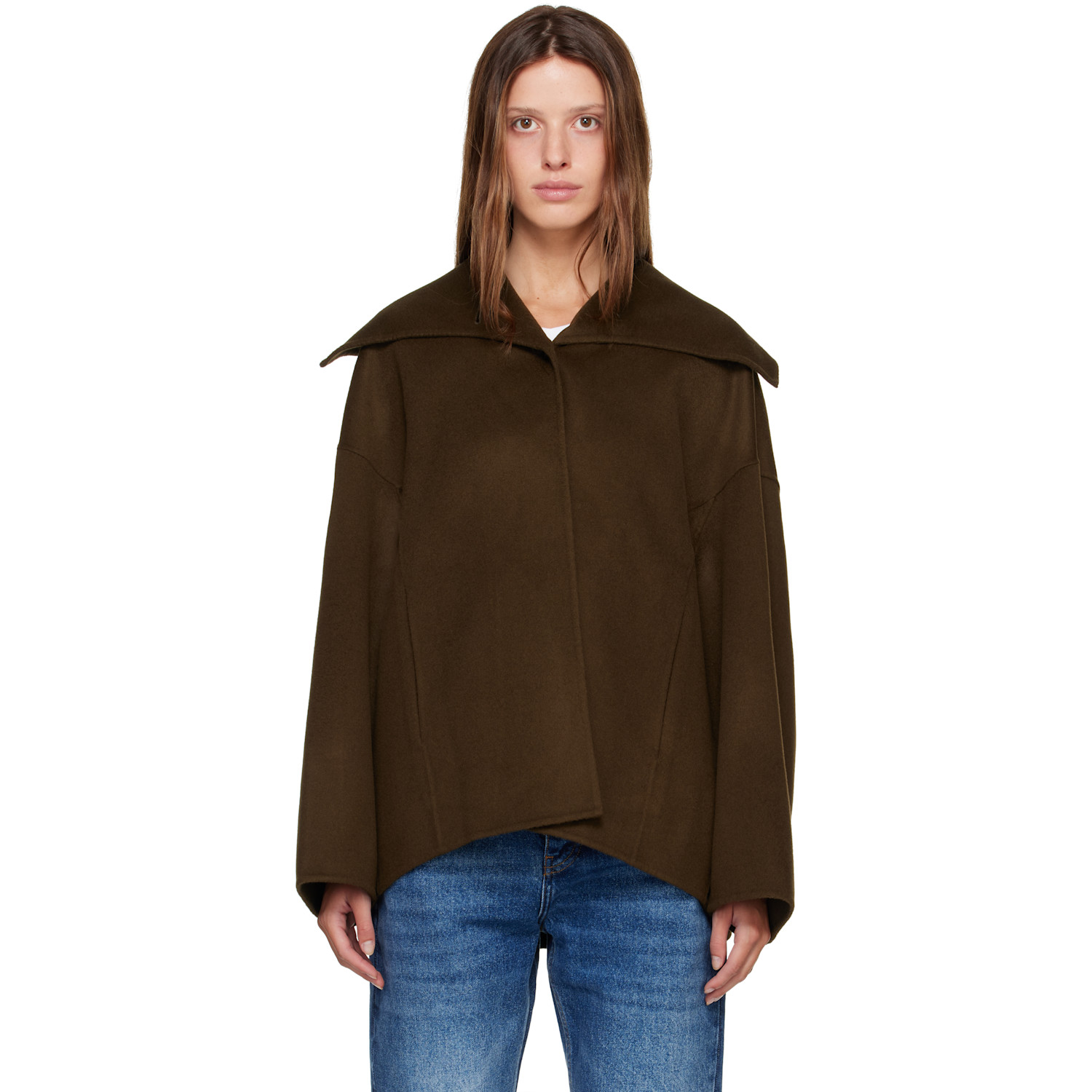 Khaki Nenka Wool Cash Sailor-Collar Jacket