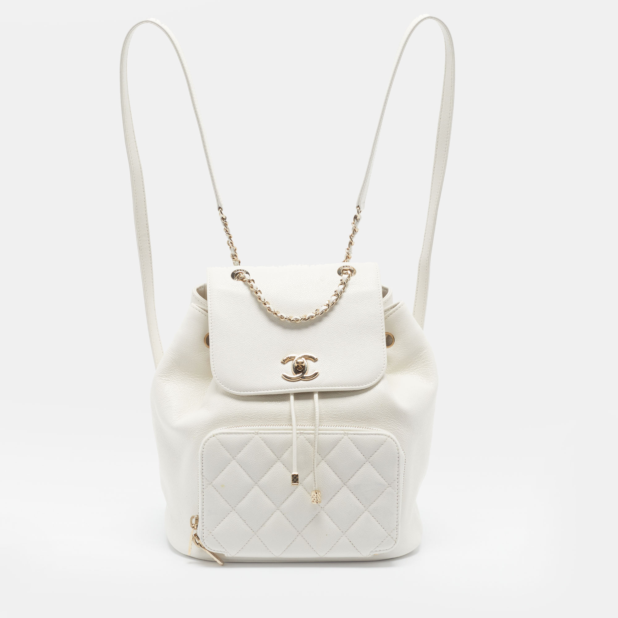 Chanel Business Affinity White Quilted Caviar Leather Backpack