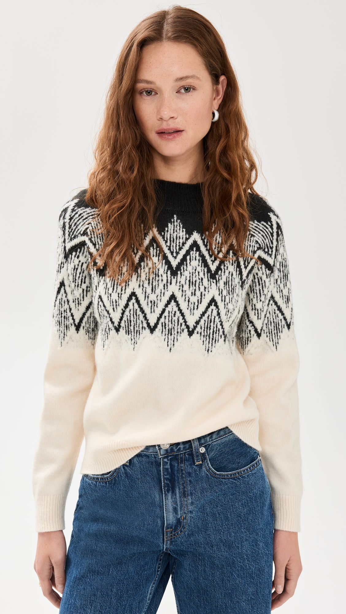 Siren Relaxed Jacquard Sweater Whitecap Grey Black Jacquard