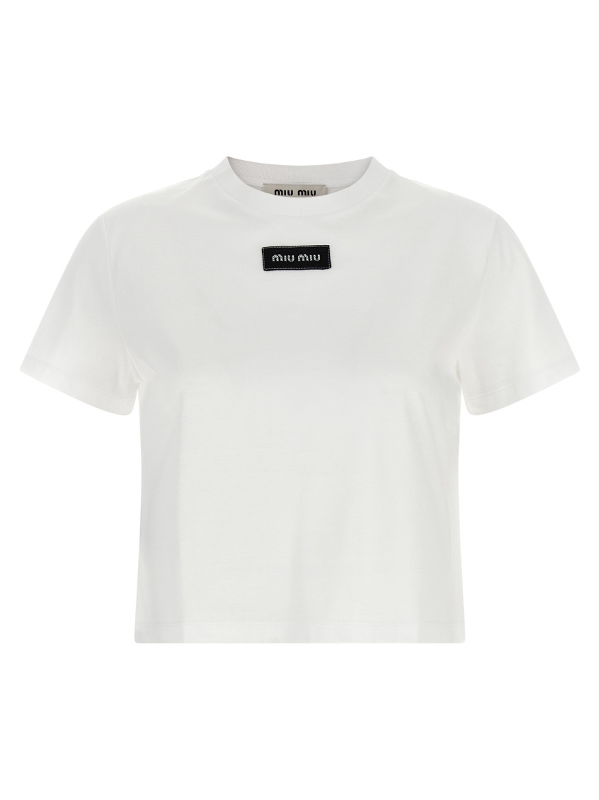 Miu Miu - logo patch cotton jersey crew t shirt