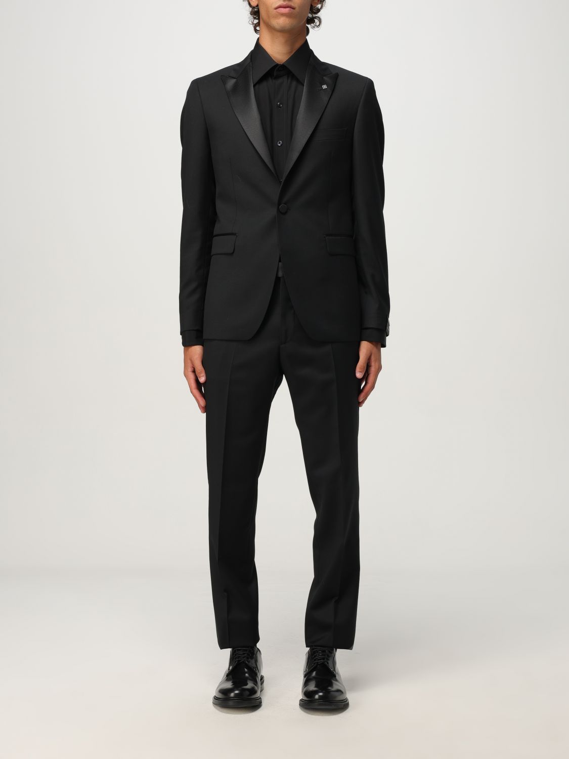 Satin-trim single-breasted suit - Black
