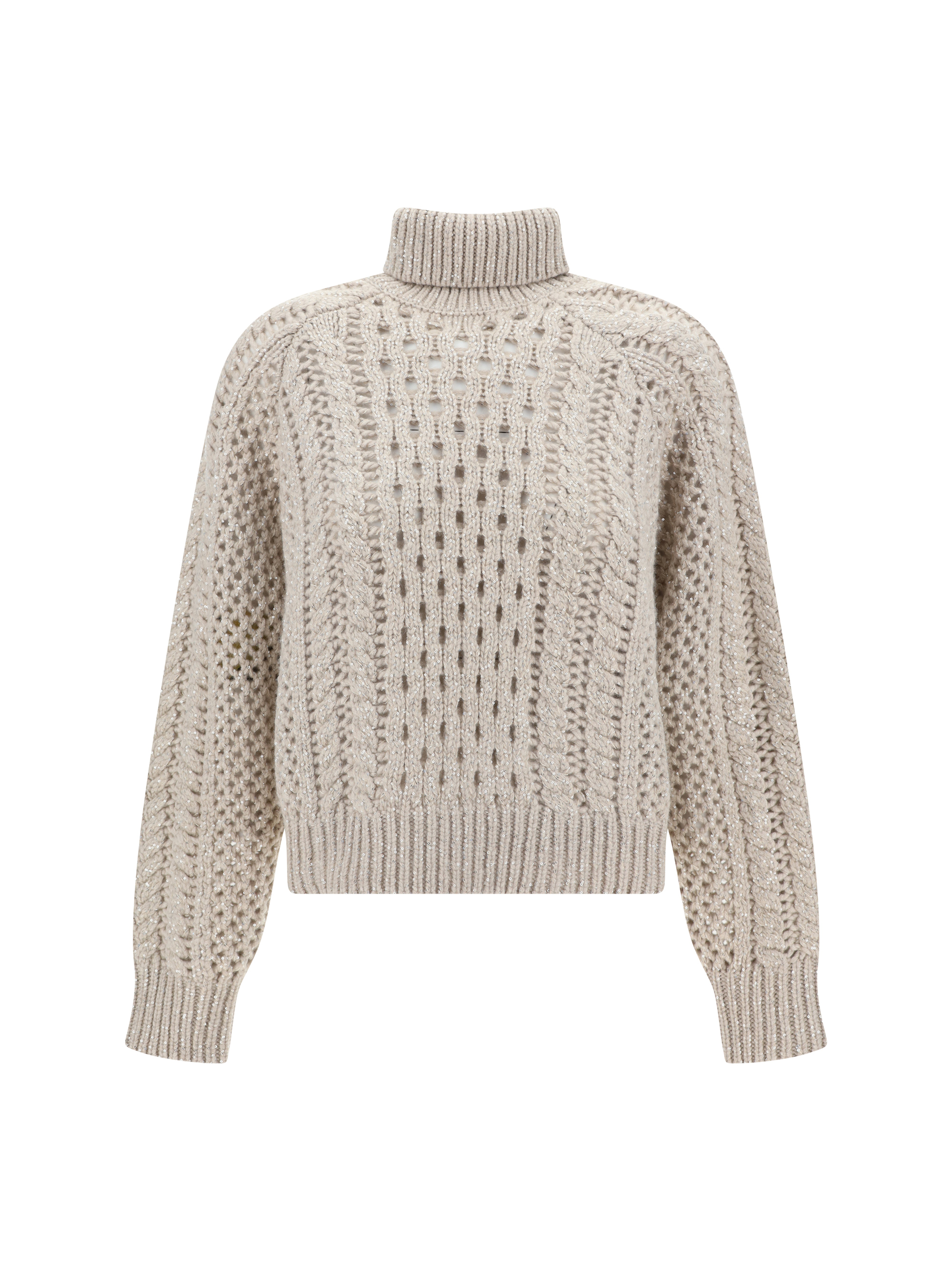 High-neck crochet-knit jumper - Neutrals