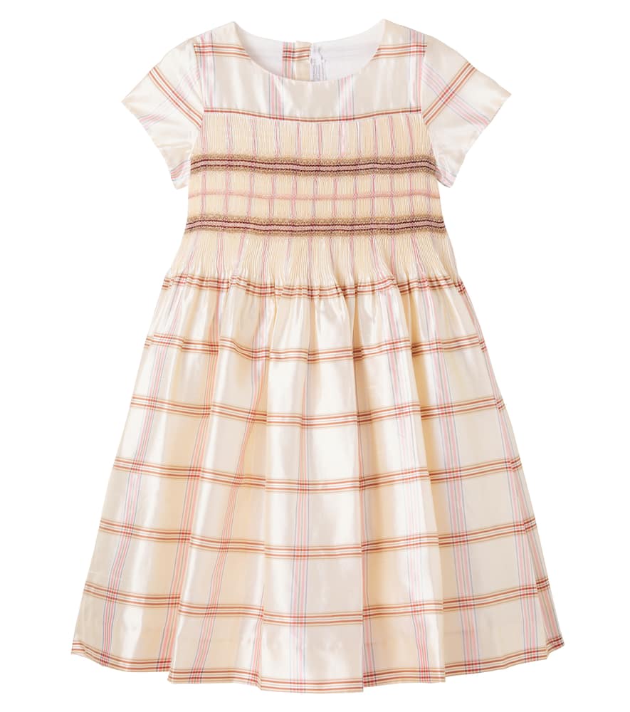 Duchesse checked smocked silk dress